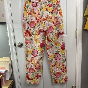 Talbots Women's Sz. 10 Floral Cotton Blend Chino Pants Yellow Pink Golf